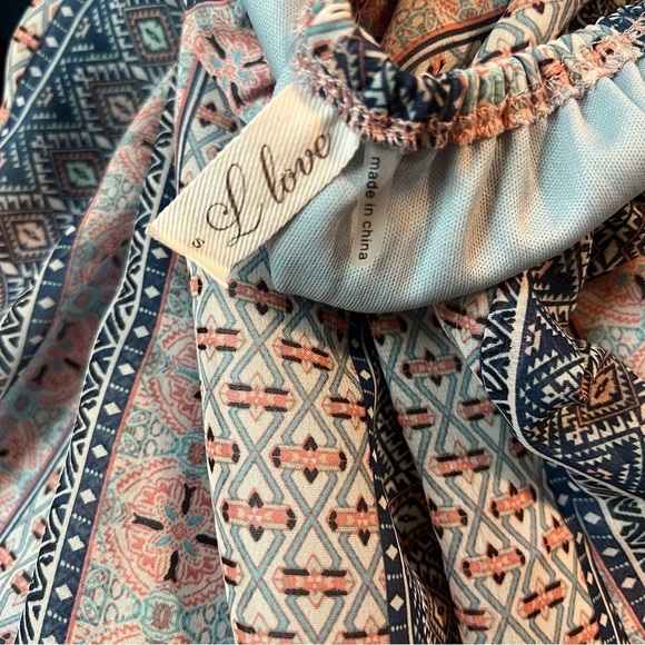 L Love Bohemian Print 3/4 Sleeve Shift Dress Blue & Pink Women’s Size Small - Picture 9 of 10